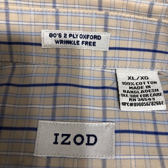 Izod Men’s 80’s 2 Ply Oxford Plaid Long Sleeve Dress Shirt - Picture 5 of 7